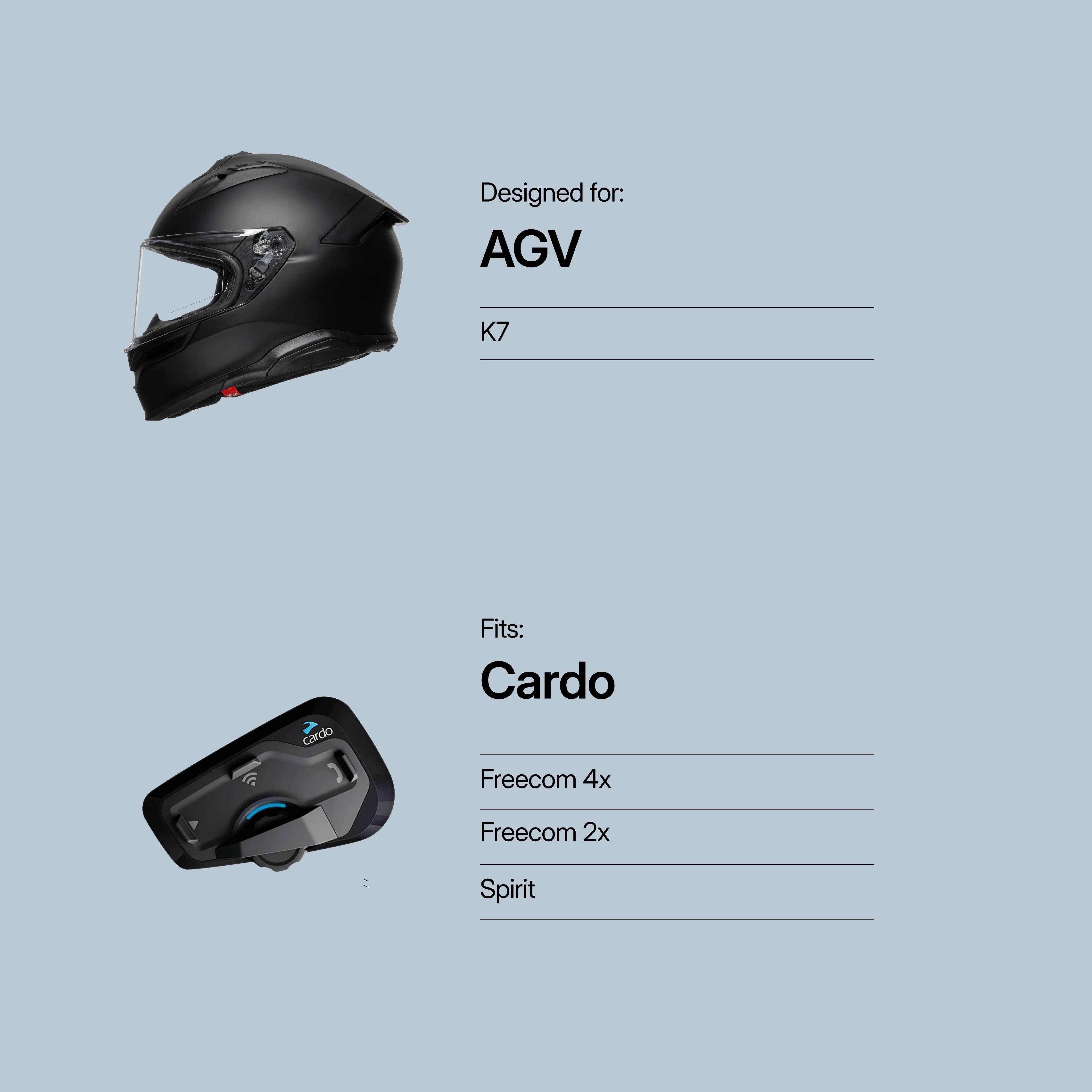 AGV (K7, Tourmodular) to Cardo (Freecom/Spirit)