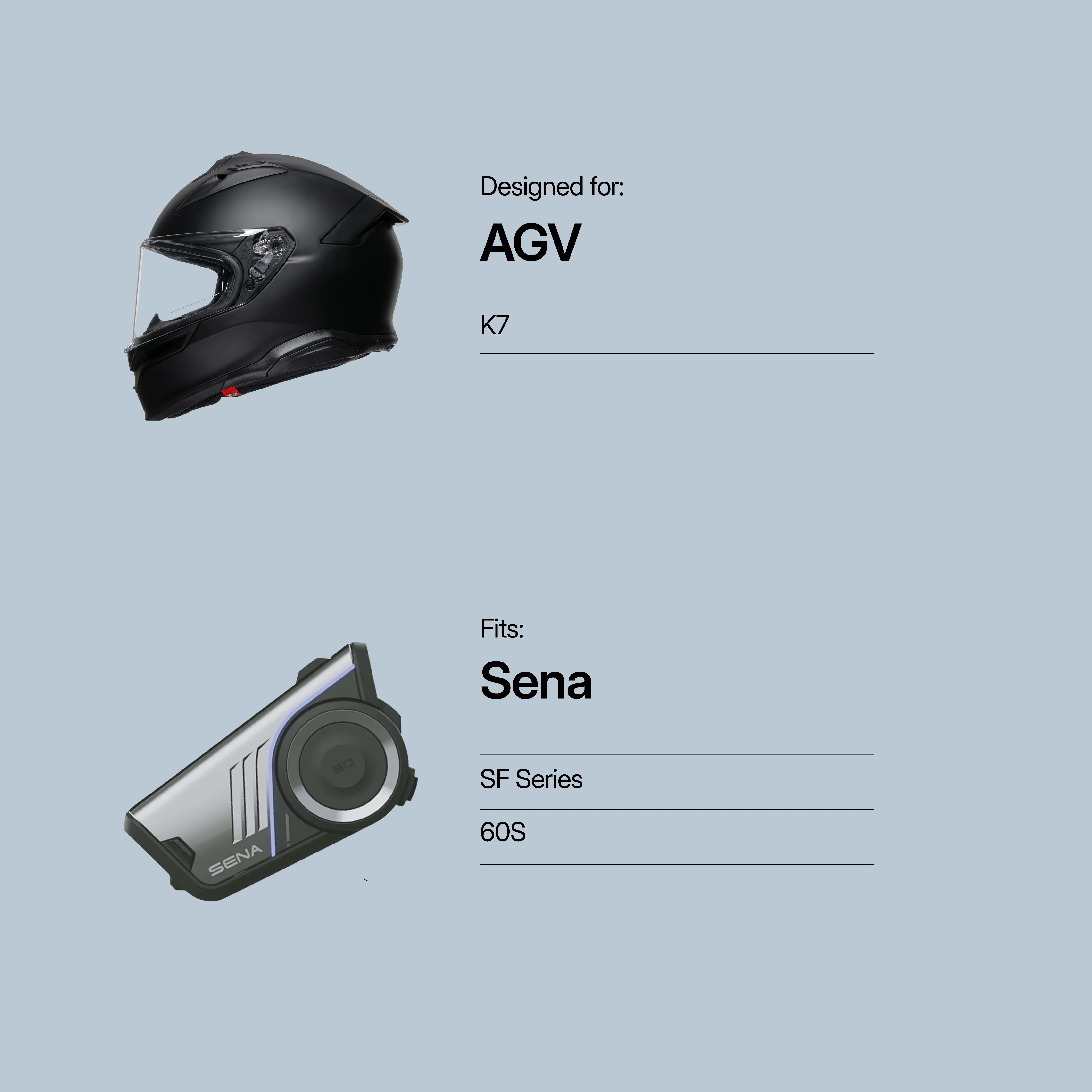 AGV (K7, Tourmodular) to Sena (60S/SF Series)