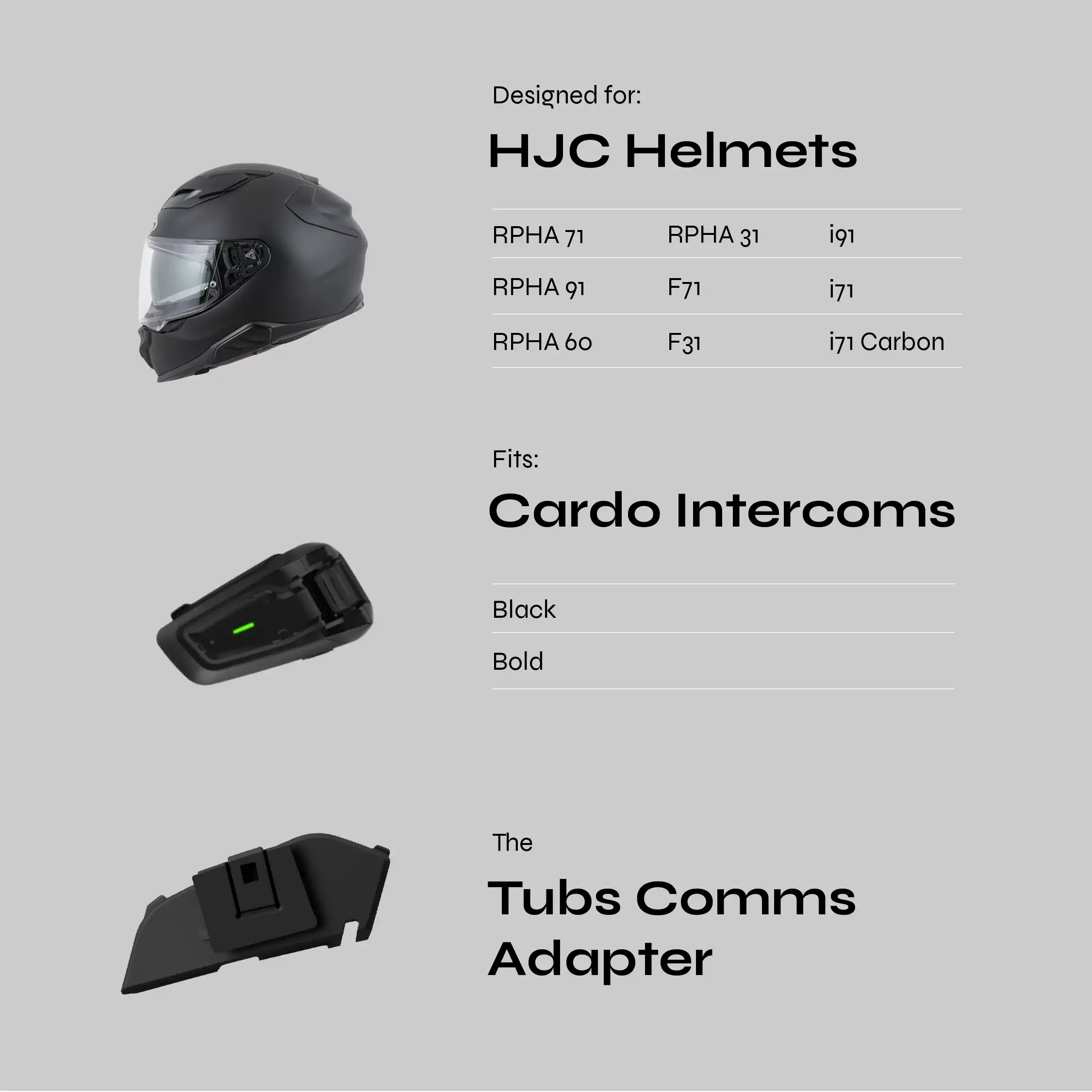 Adapter for HJC Helmets to Cardo Black / Bold