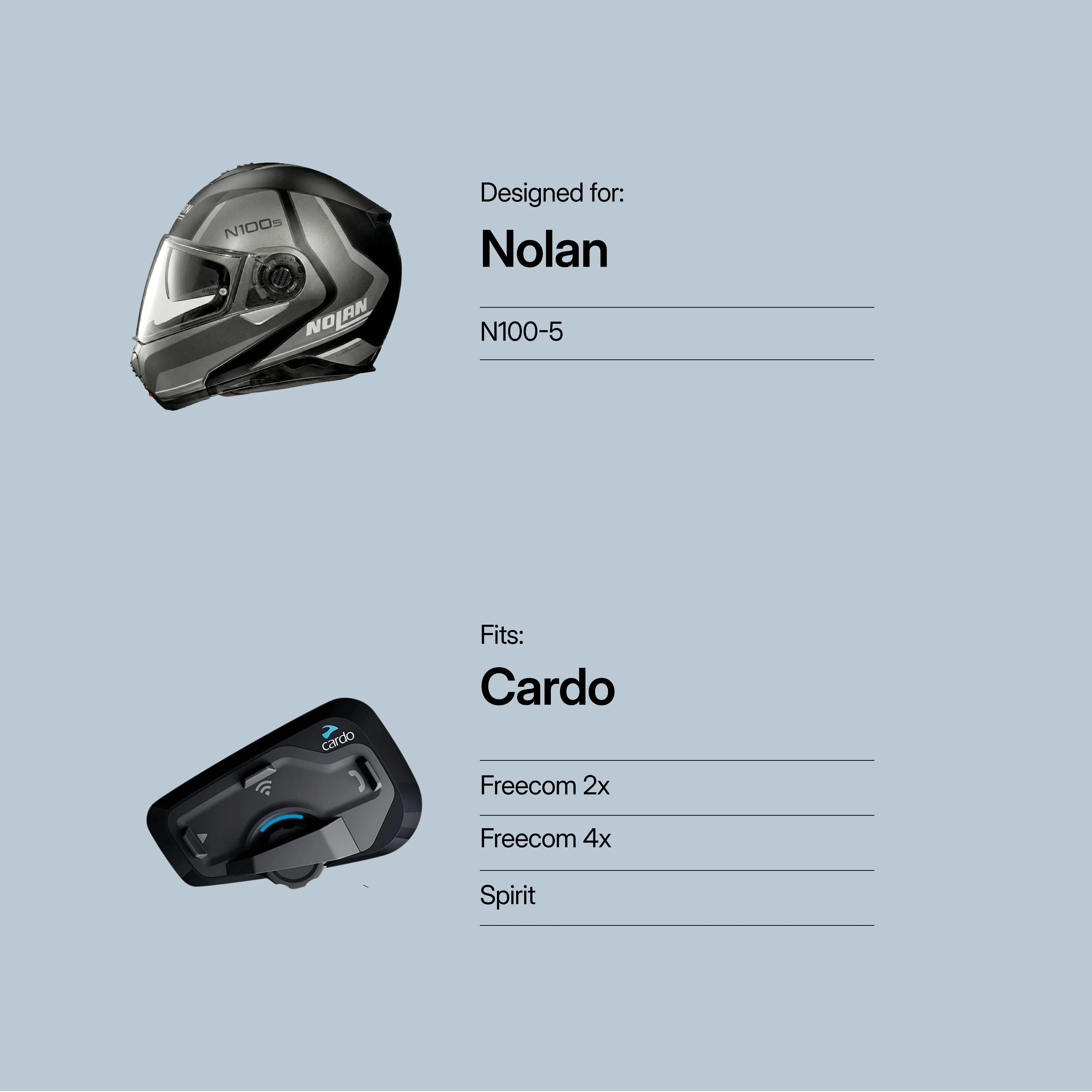 Nolan (N100-5) to Cardo (Freecom, Spirit)