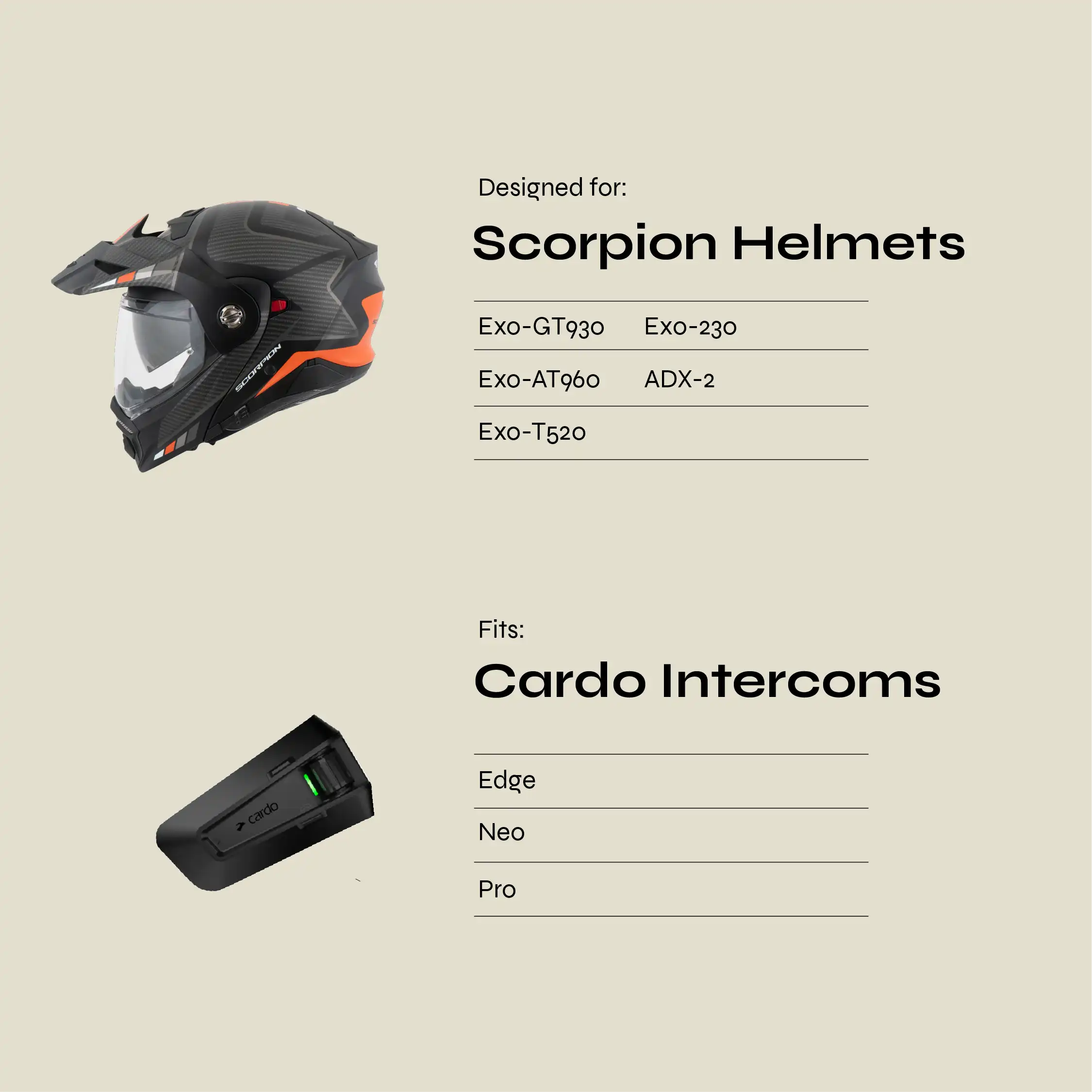 Adapter for Scorpion Helmets to Cardo Edge / Pro / Neo