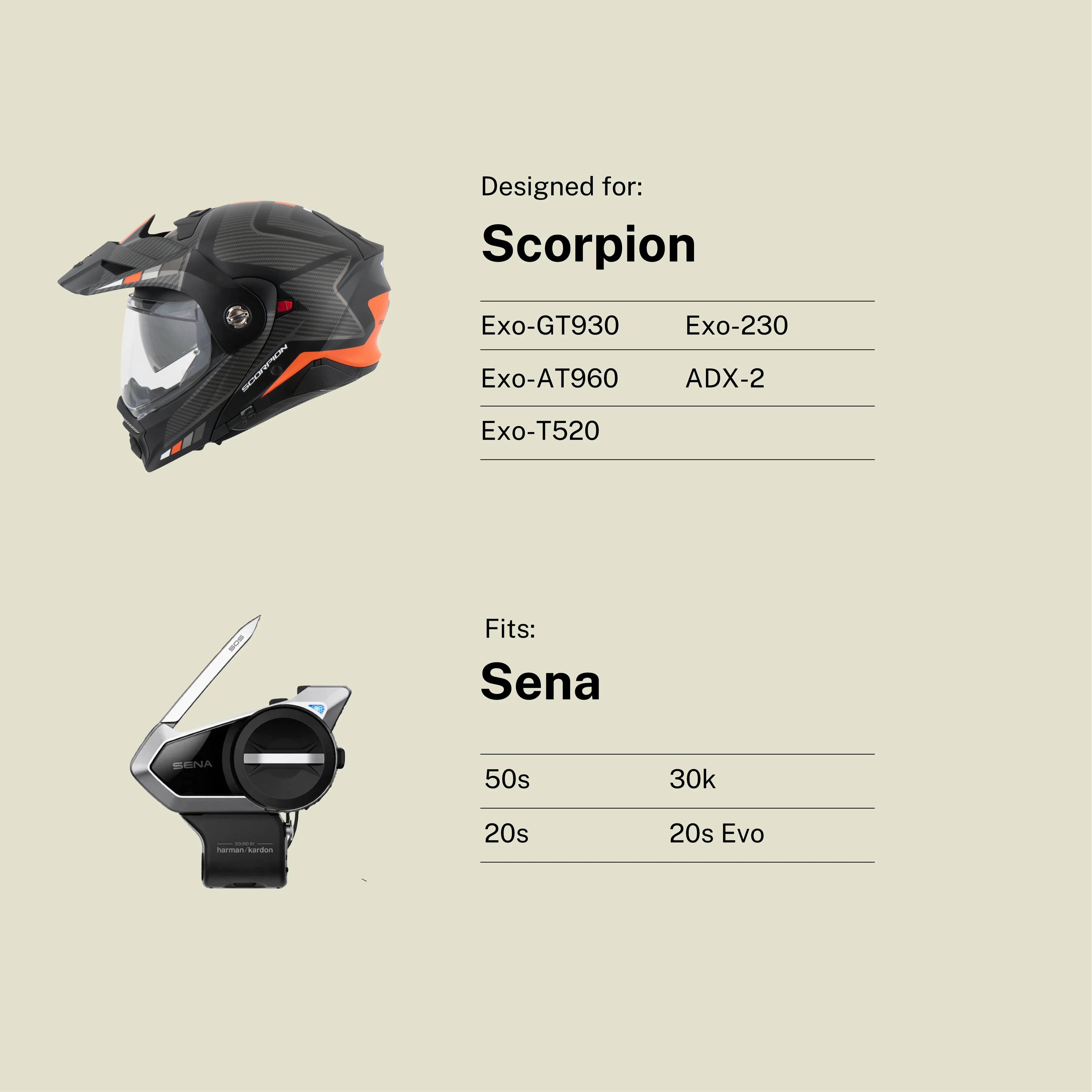 Adapter for Scorpion Helmets to Sena 50s / 20s / 30k