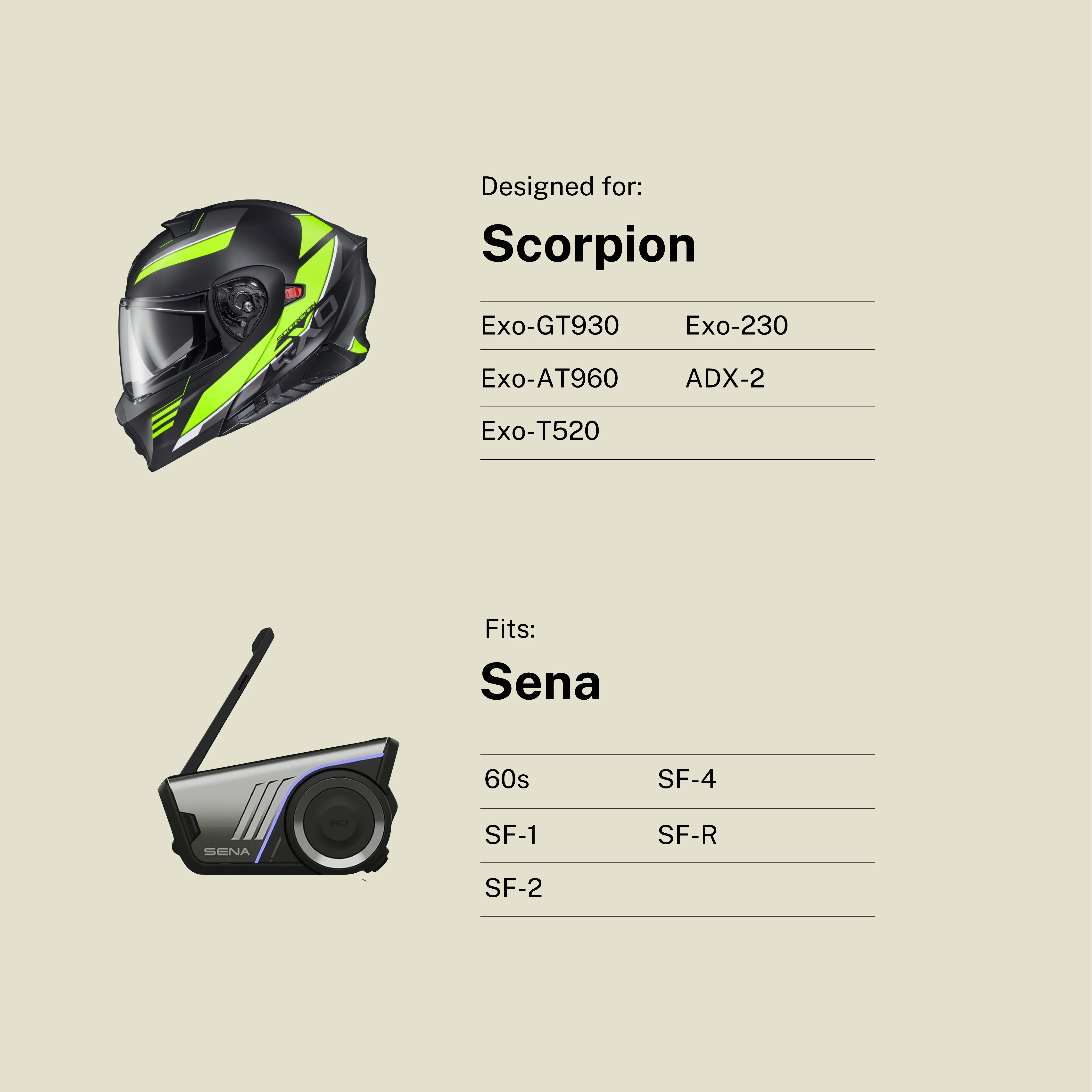 Adapter for Scorpion Helmets to SENA 60s / 50R/ SF Series