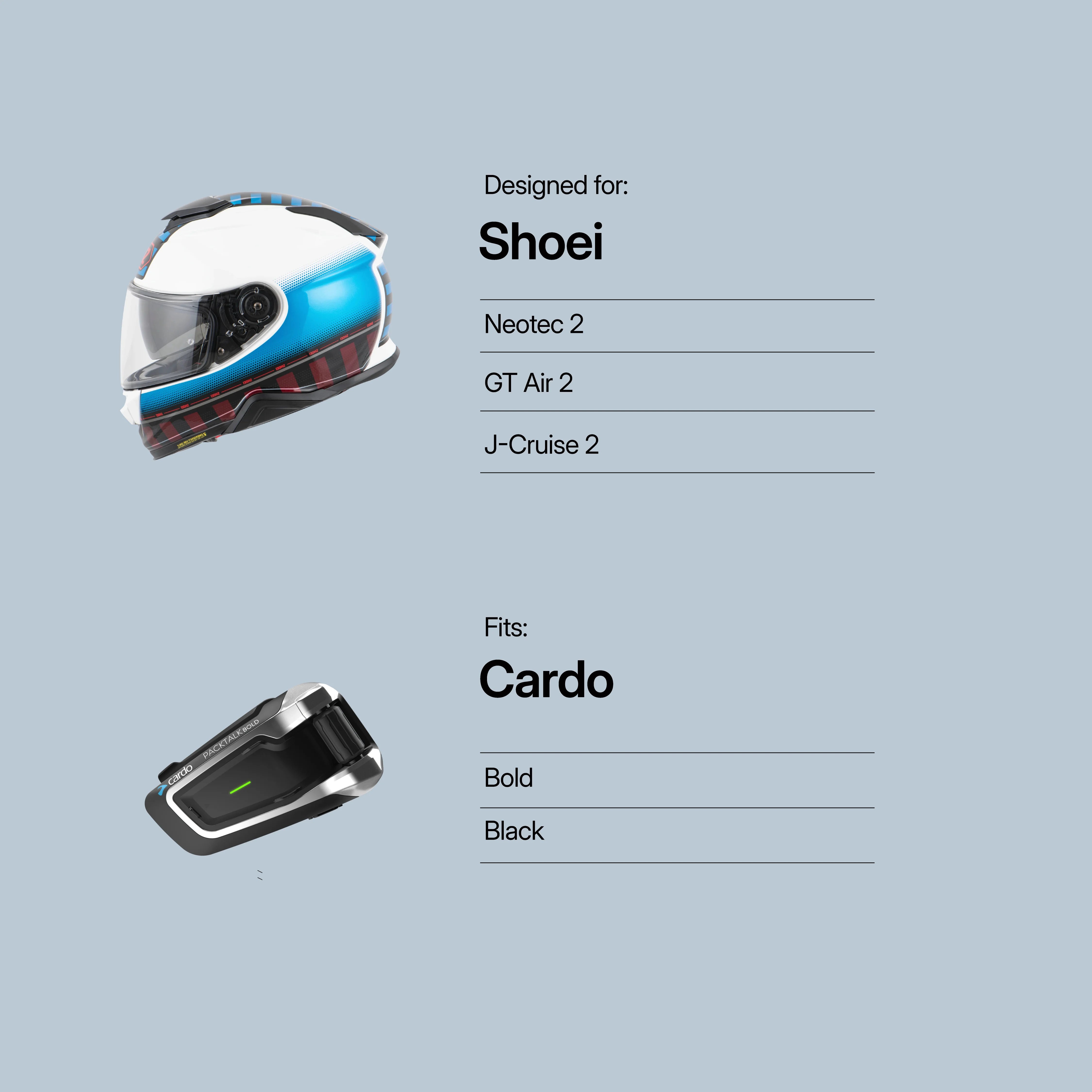 Adaptador para Shoei Neotec 2 y GT Air 2 a Cardo Bold / Negro / Packtalk