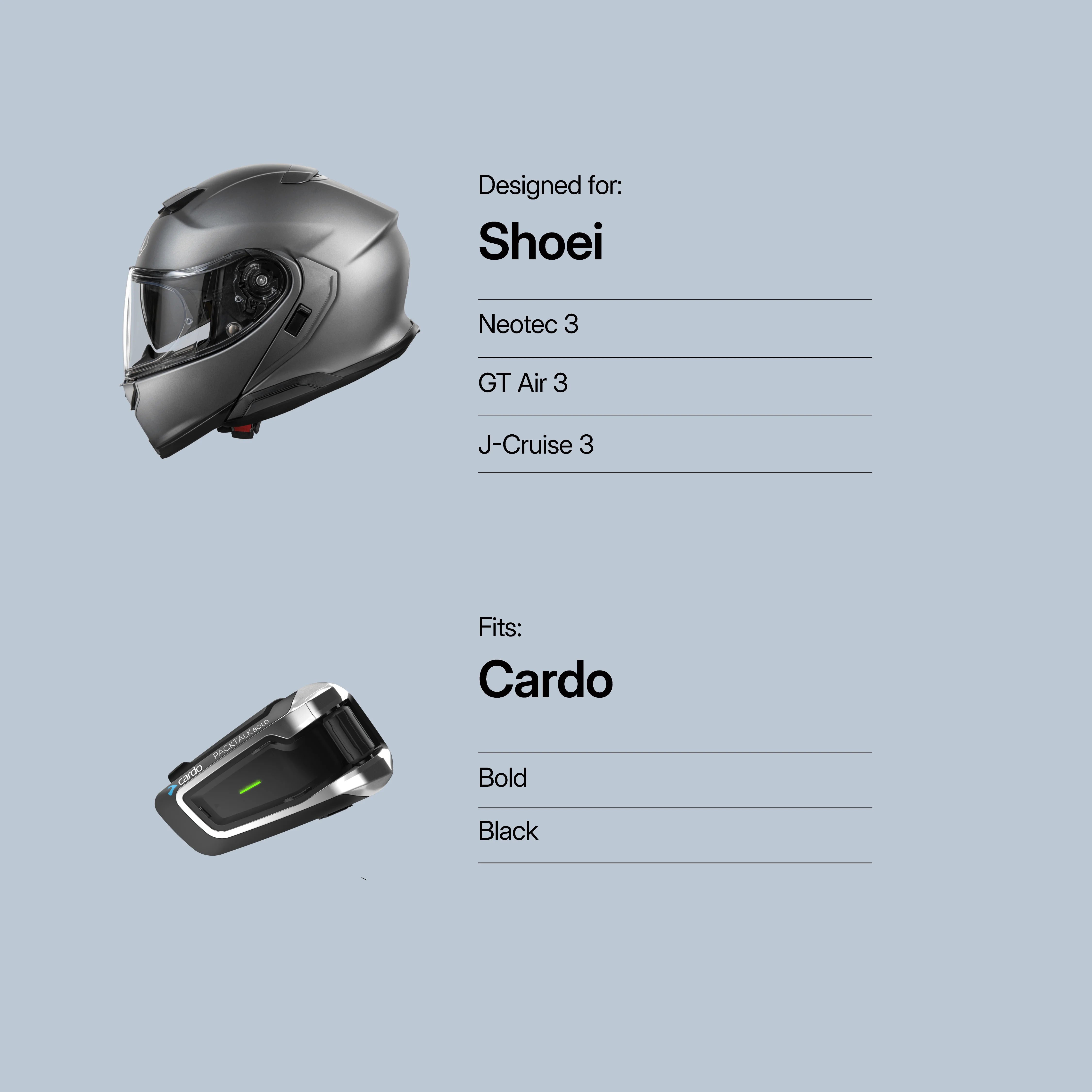 Adaptador para Shoei Neotec 3 y GT Air 3 a Cardo Bold/Black/Packtalk