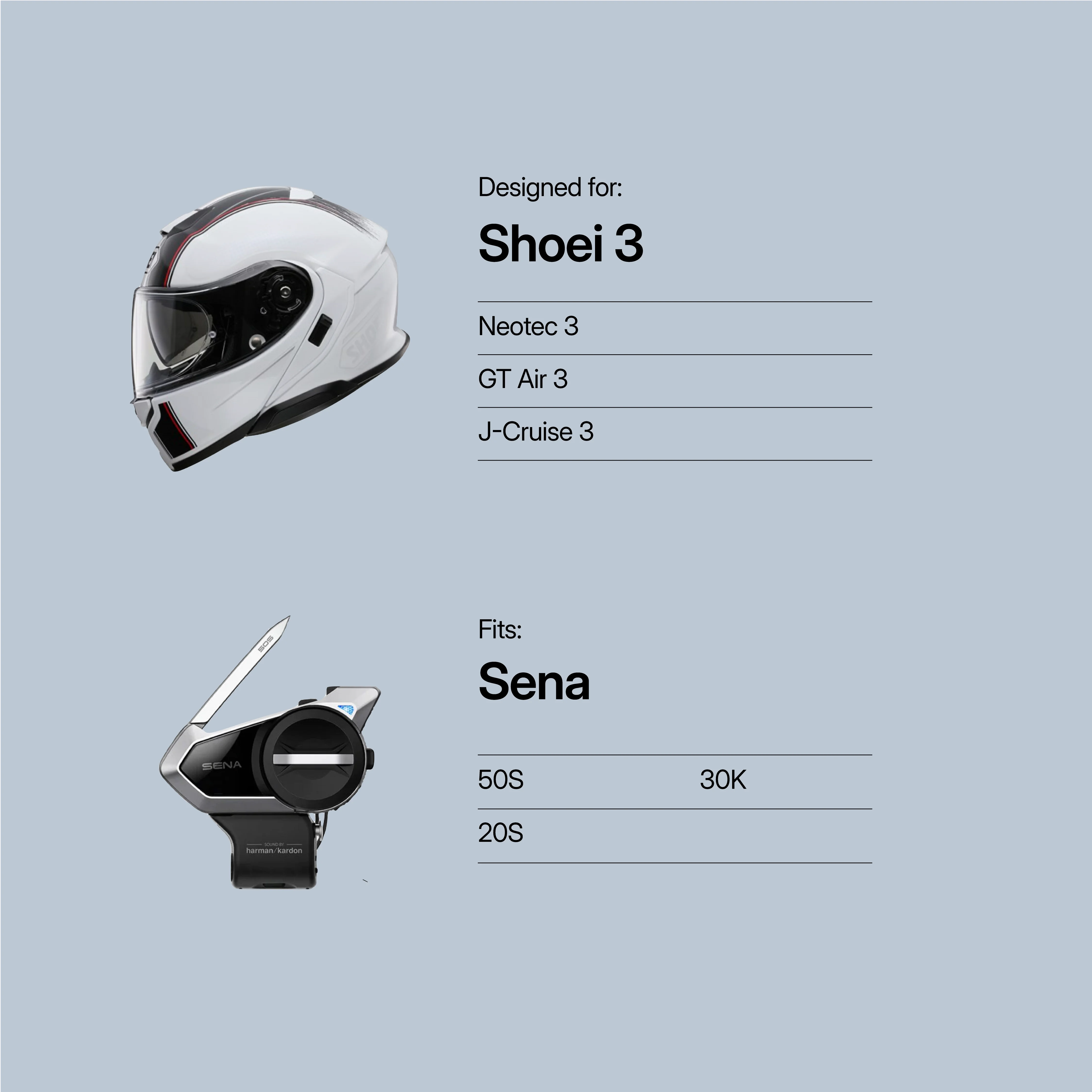 Shoei (Neotec 3/GT Air 3) to Sena (50S/20S/30K) Adapter