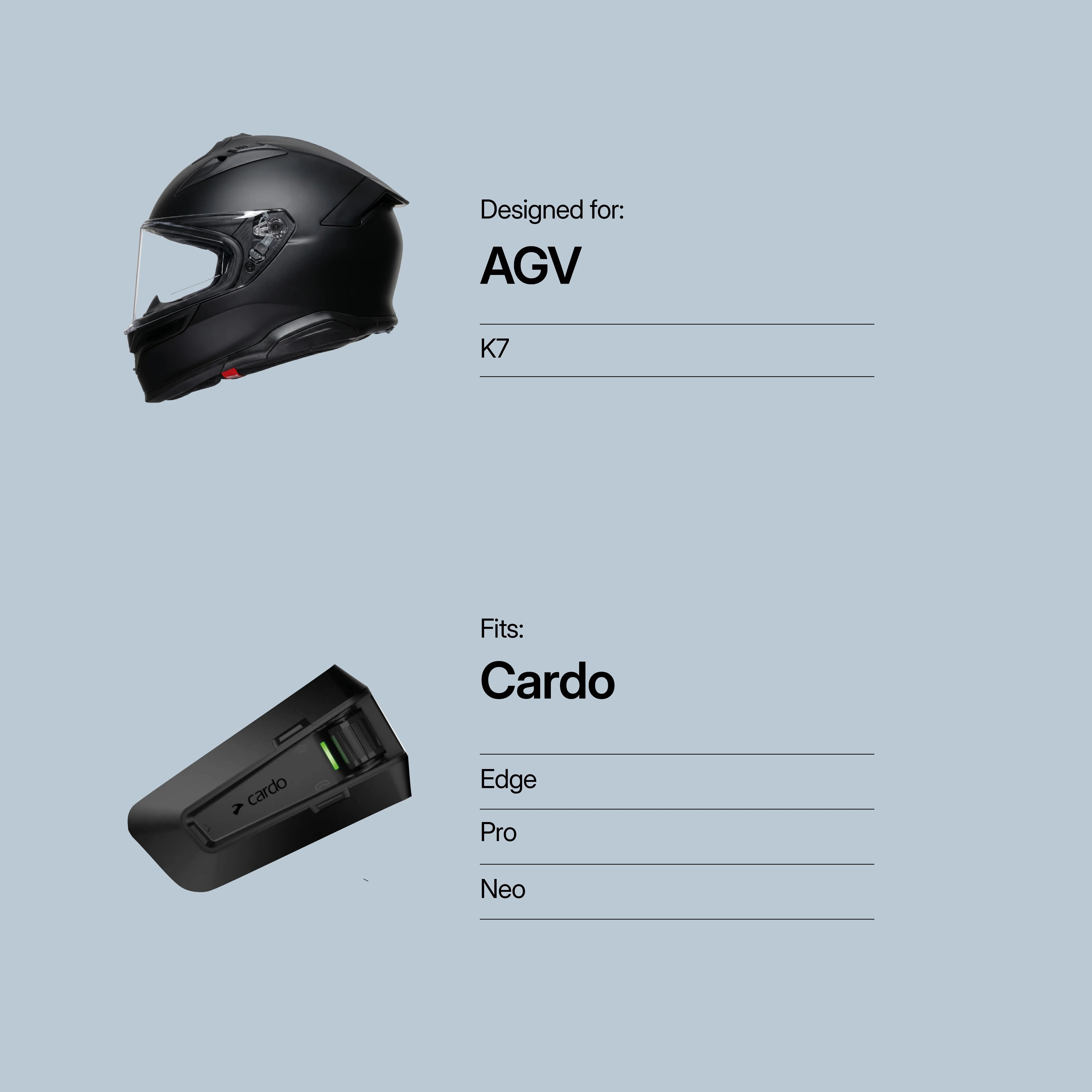 AGV (K7, Tourmodular) to Cardo (Edge/Neo/Pro)