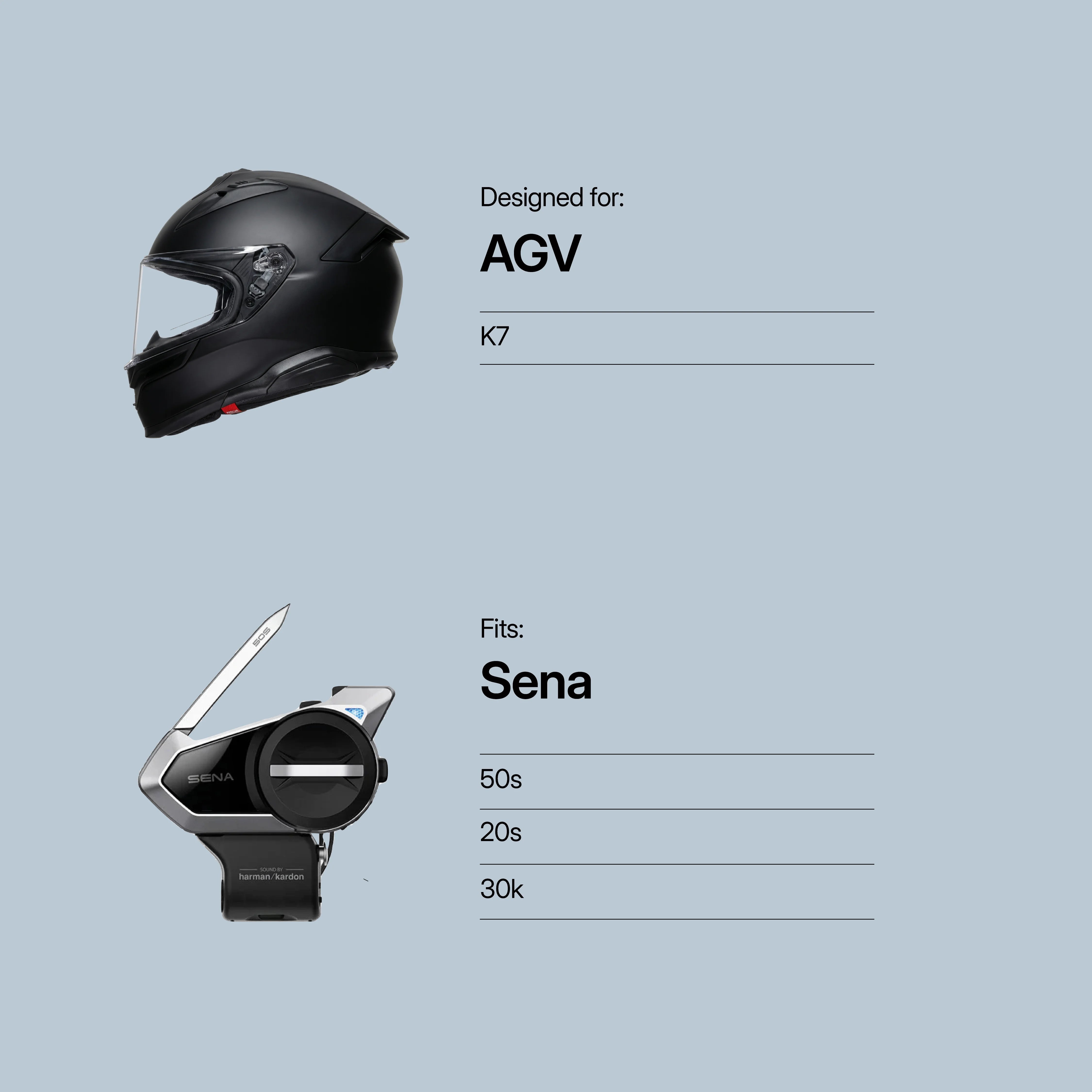 AGV (K7, Tourmodular) to Sena (50S/20S/30K)