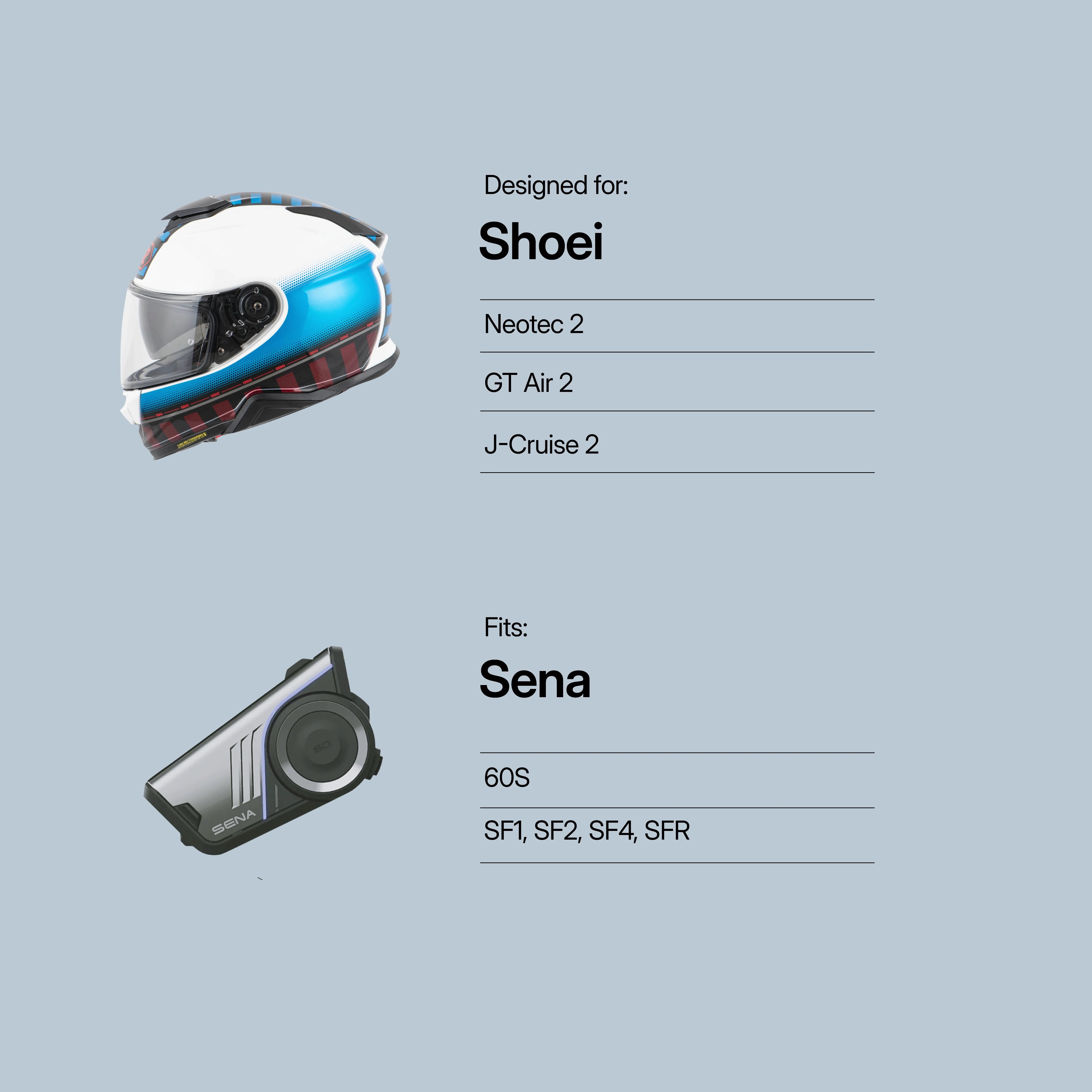 Shoei (Neotec 2/GT Air 2/J-Cruise 2) to Sena (60S/SF Series) Adapter